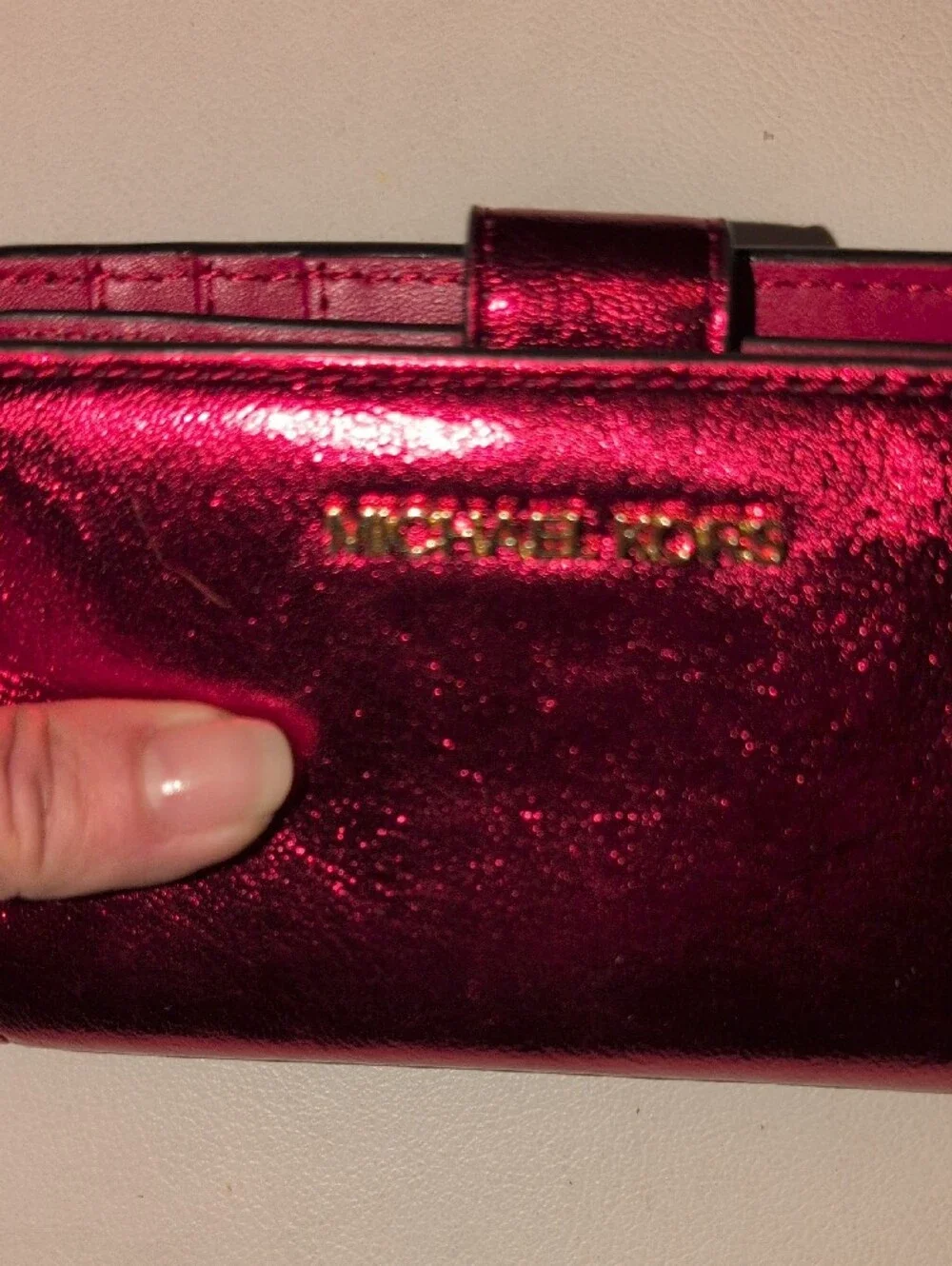 Michael Kors Metallic Scarlet Compact Wallet with Gold Logo